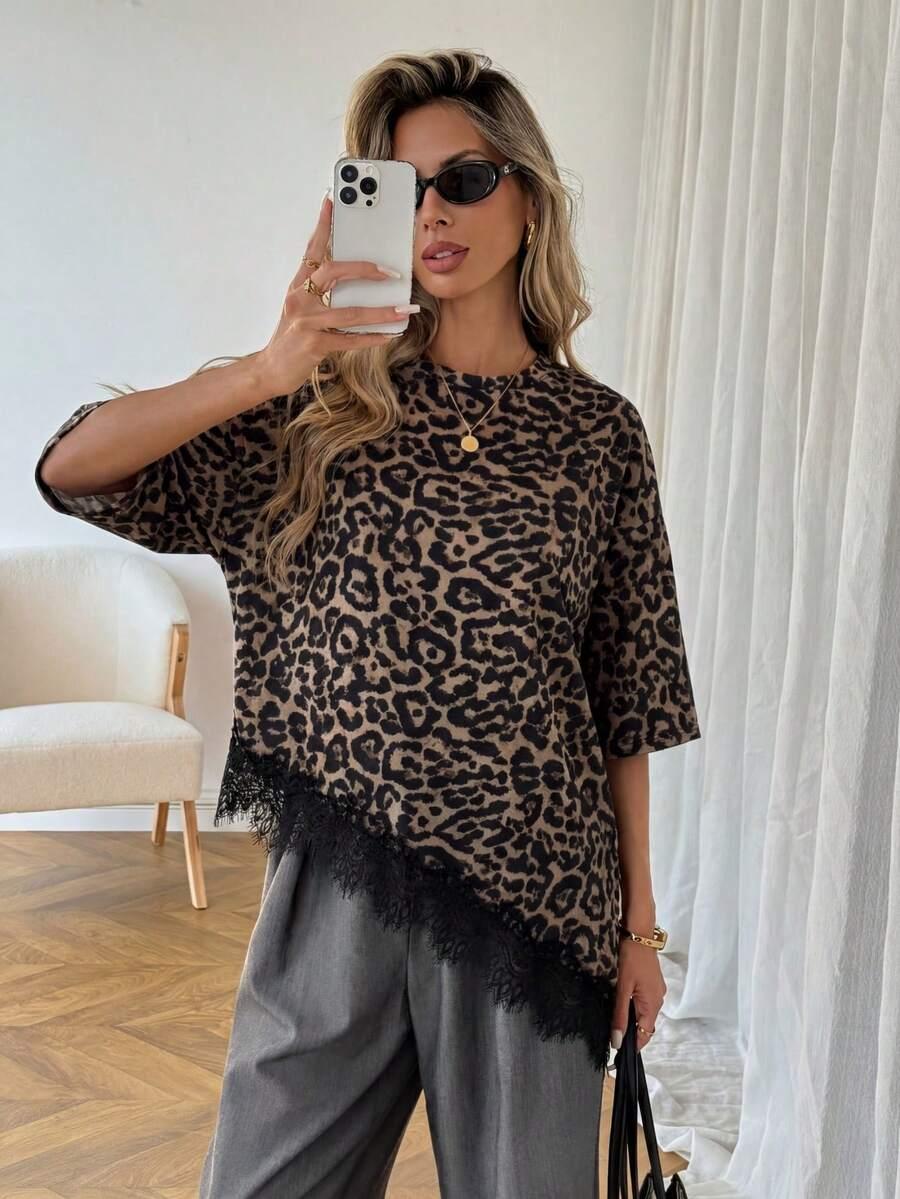 asymetryczna bluzka animal print