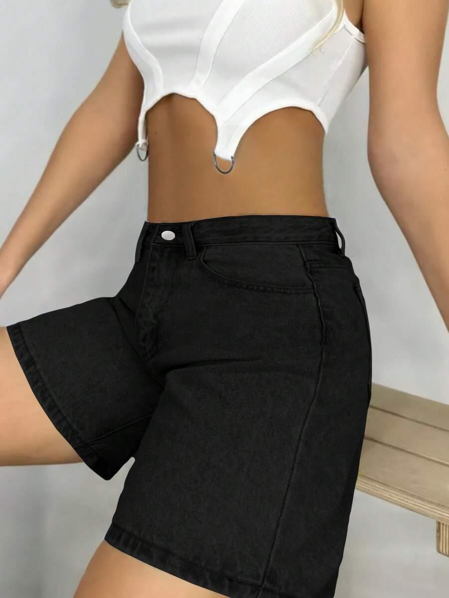 CZARNE KRÓTKIE SPODENKI BERMUDY JEANS KIESZENIE