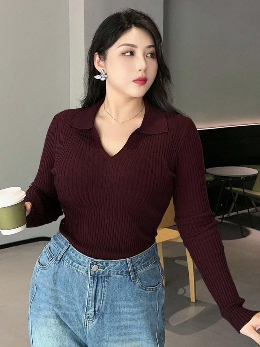 bordowy sweter v neck 
