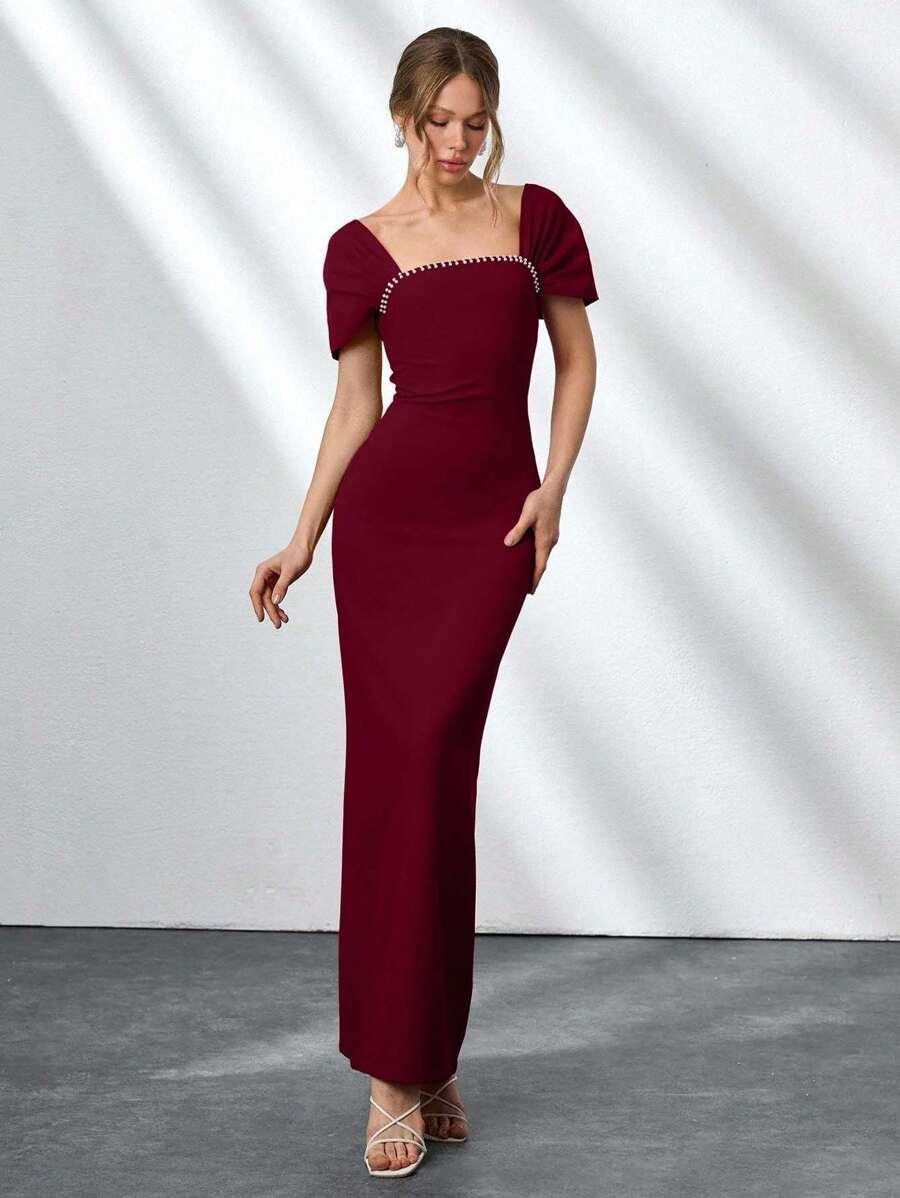 bordowa maxi sukienka
