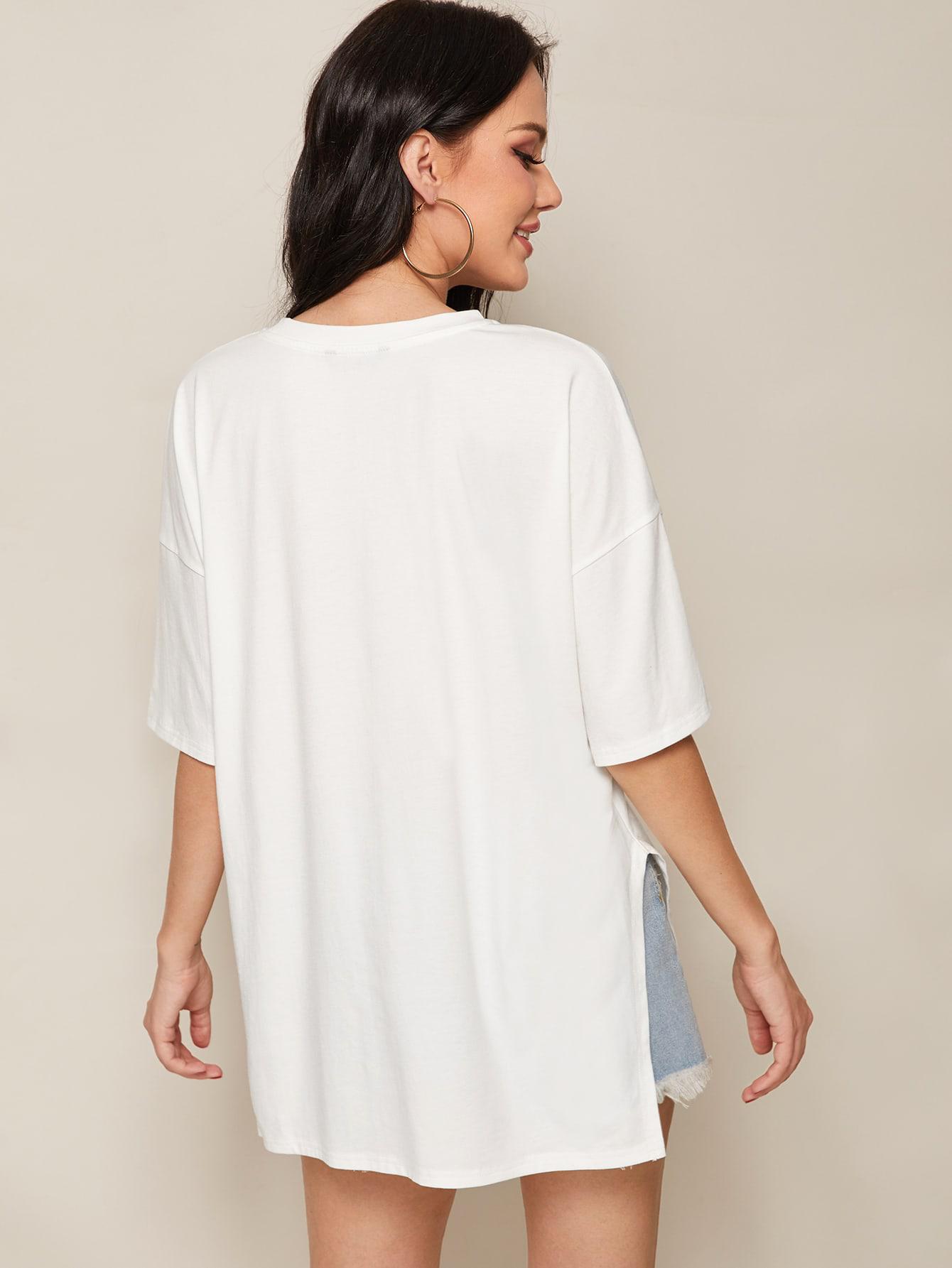 BIAŁY T-SHIRT OVERSIZE ROZCIĘCIA 