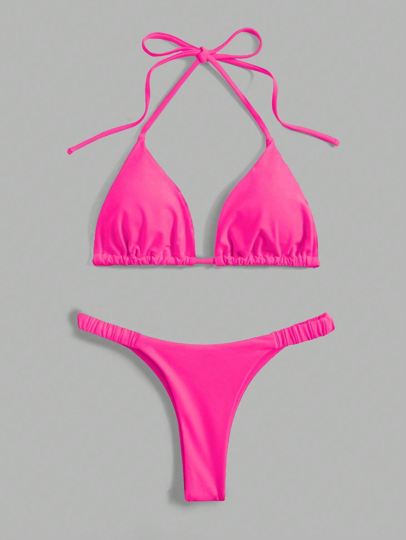 RÓŻOWY KOMPLET BIKINI STRINGI