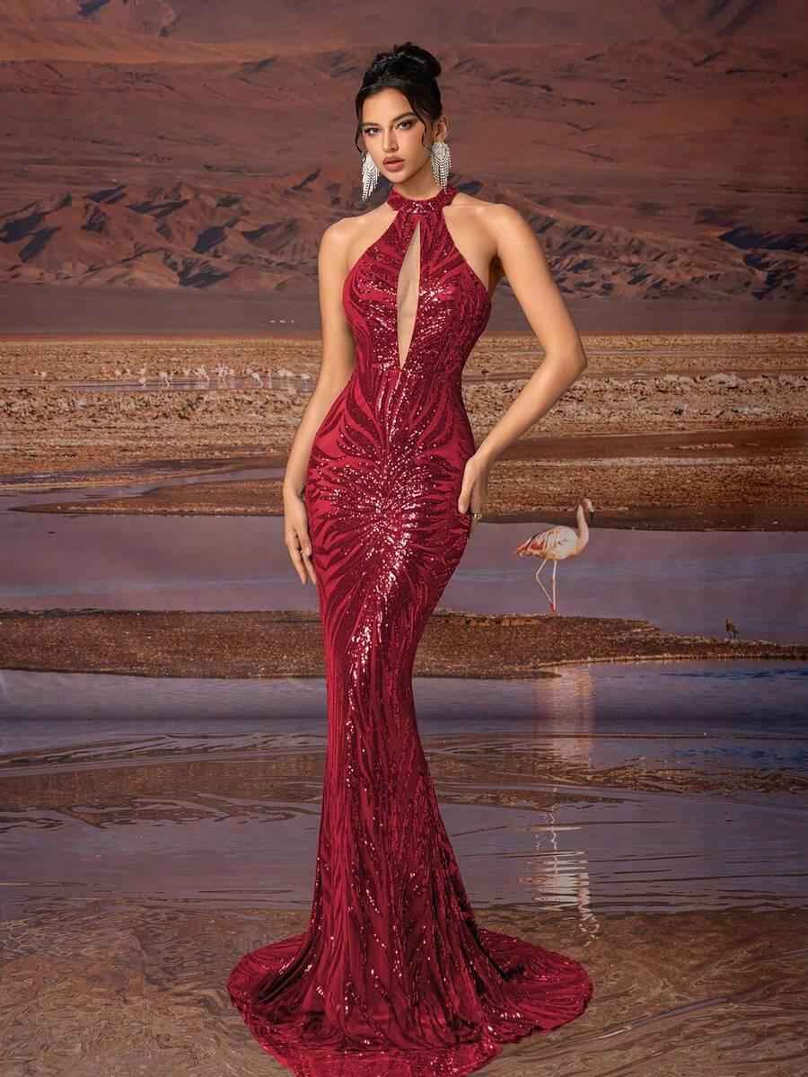 CZERWONA Maxi sukienka zdobienia