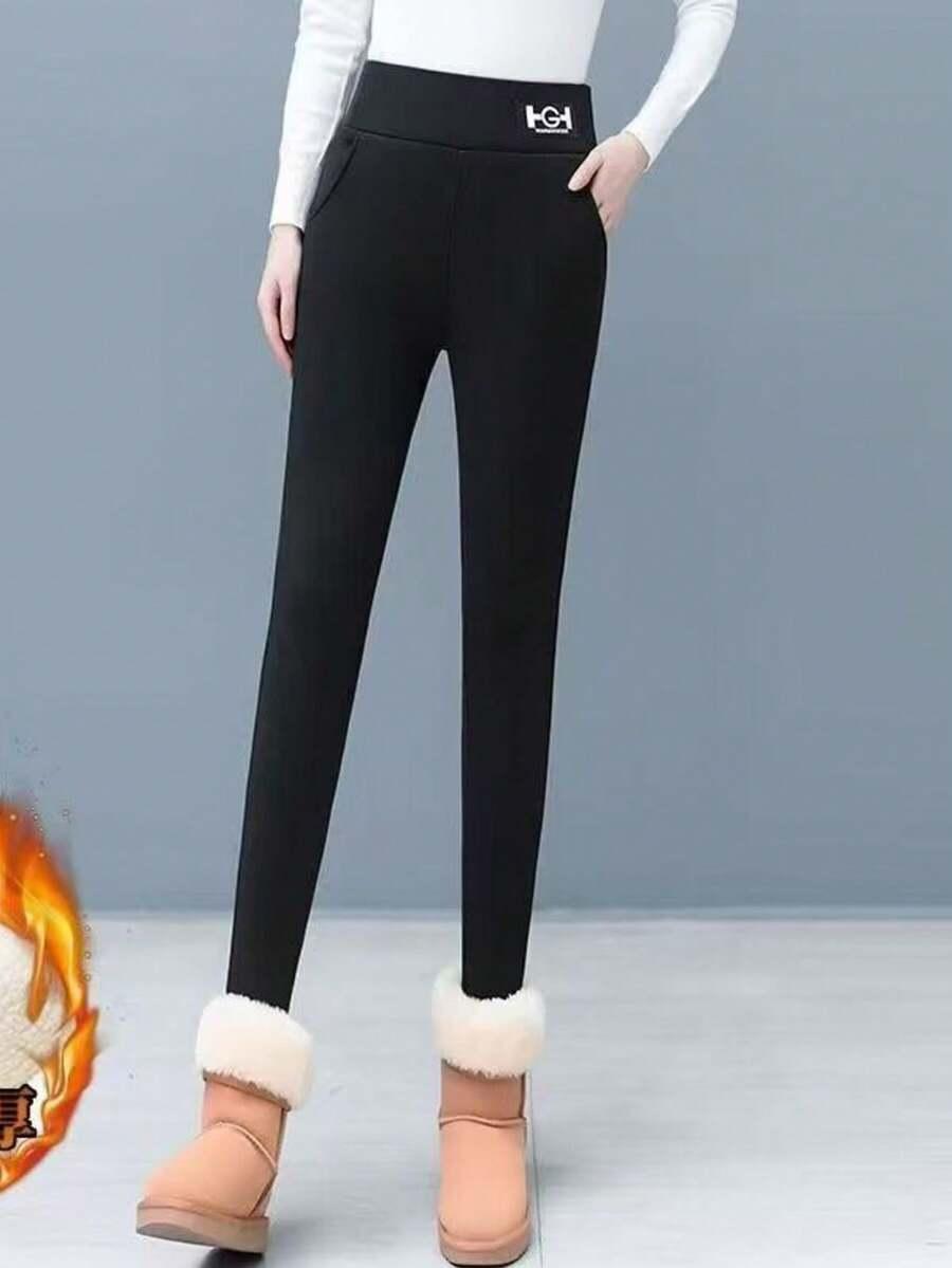 czarne ocieplane legginsy