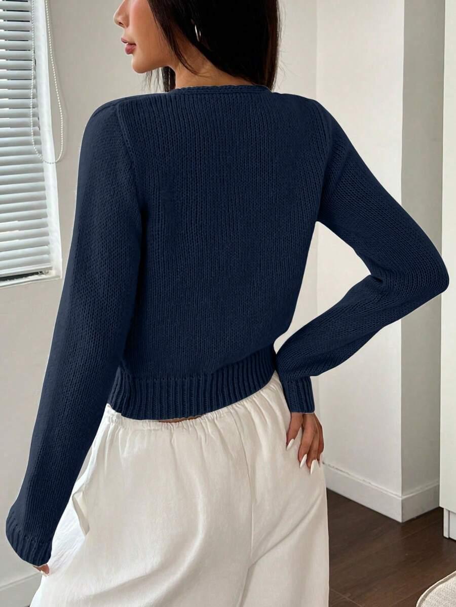 granatowy sweter wiązanie 