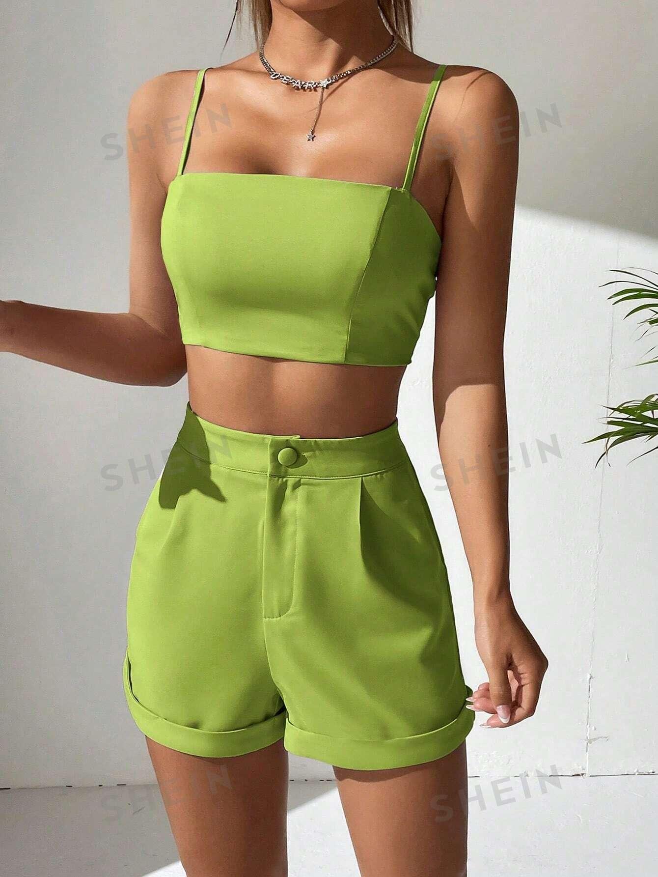 klasyczny zielony crop top na ramiączkach zamek