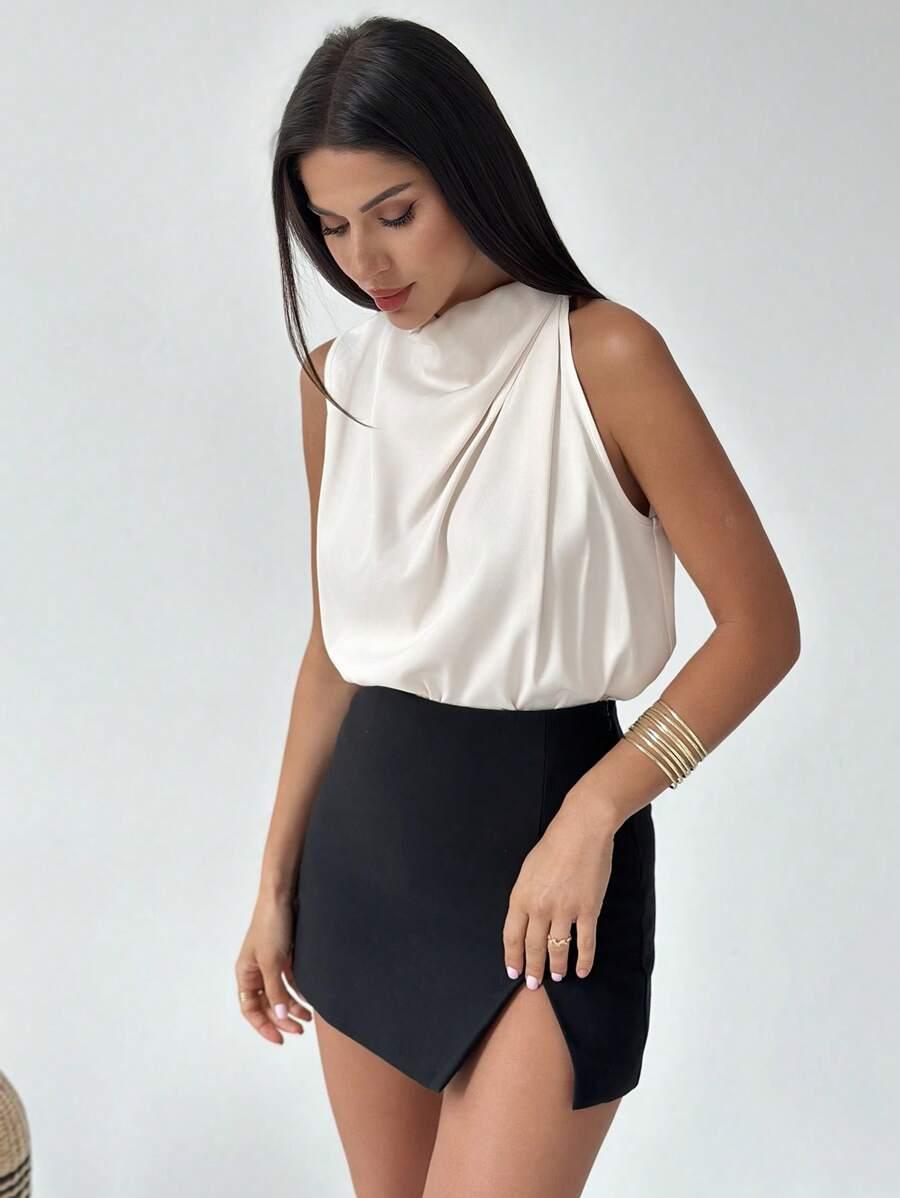 BEŻOWY TOP BEZ RĘKAWÓW