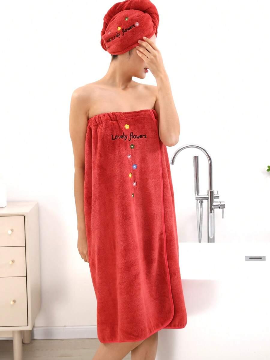 czerwony ręcznik turban komplet