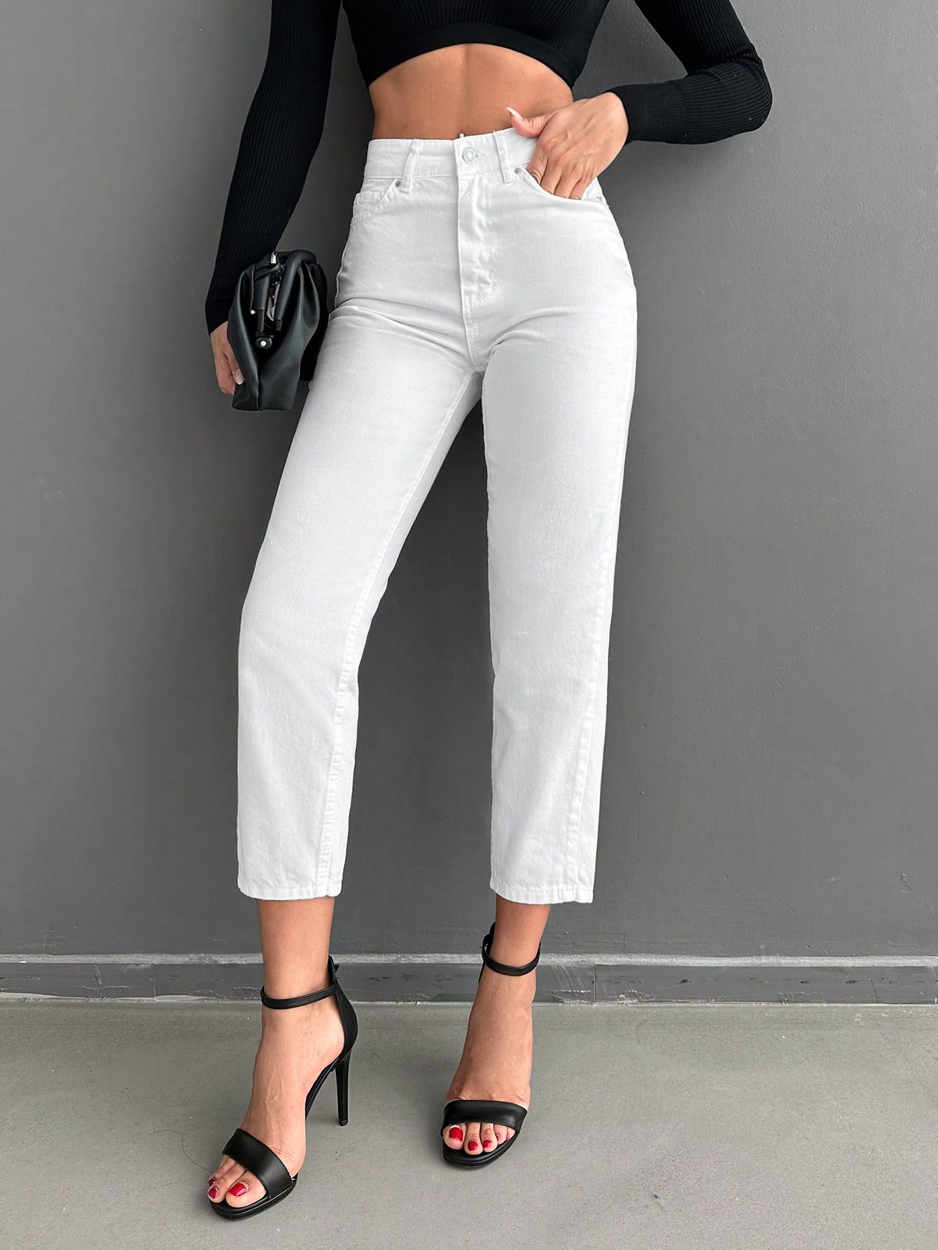 BIAŁE SPODNIE MOM JEANS 