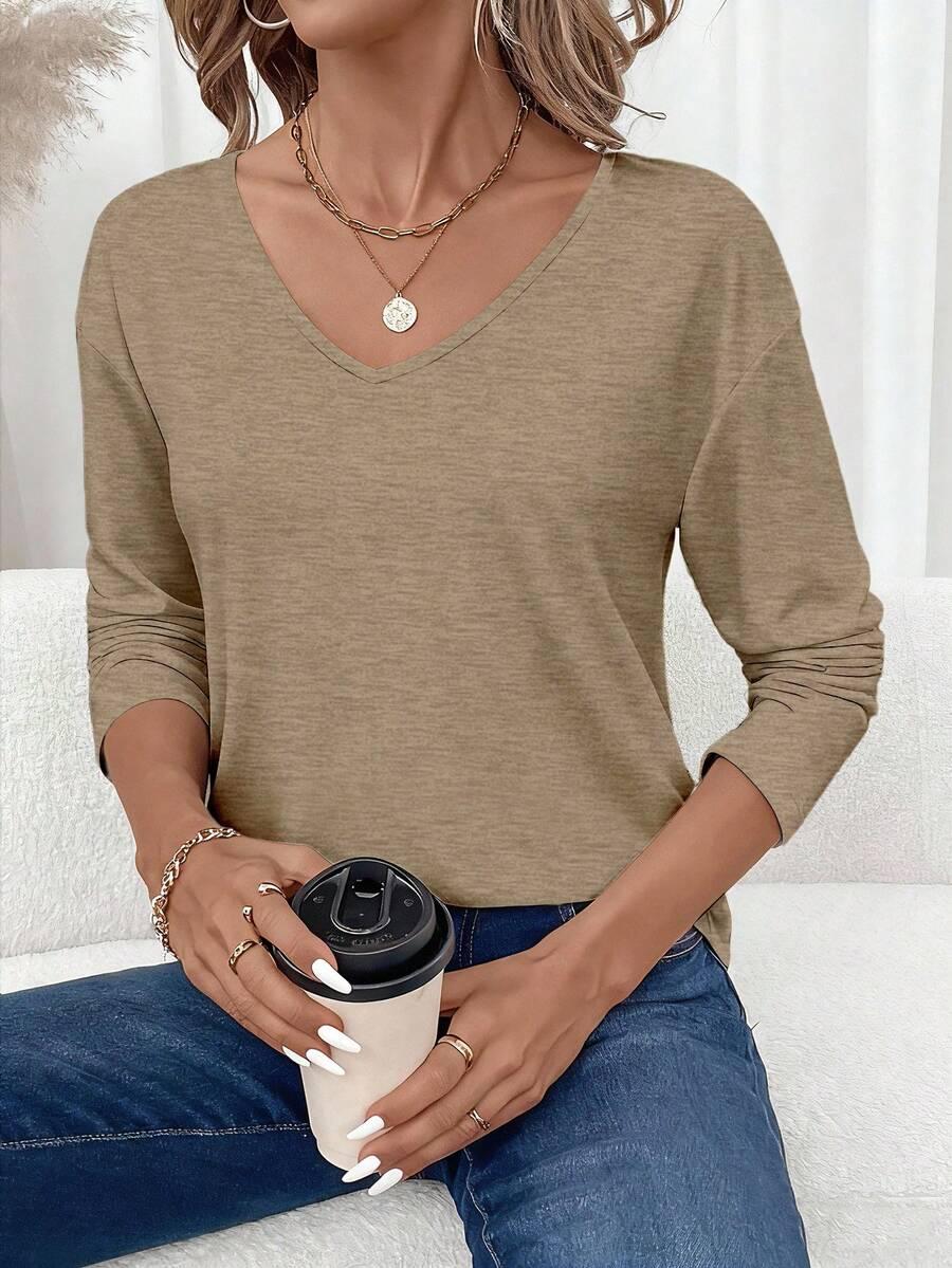 BEŻOWA BLUZKA V-NECK