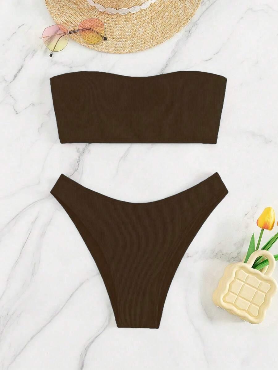 brązowy prążkowany dół od bikini 