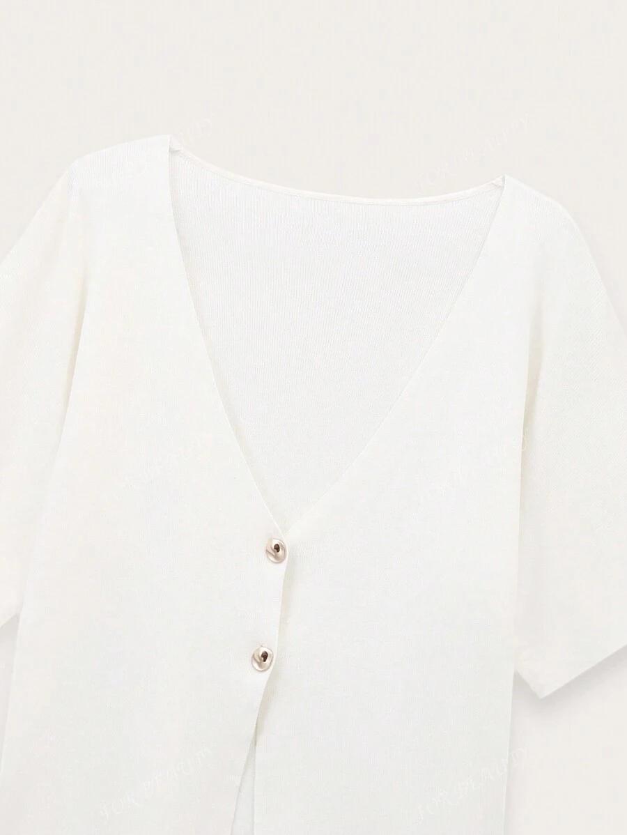 DZIANINOWA BLUZKA V-NECK GUZIKI