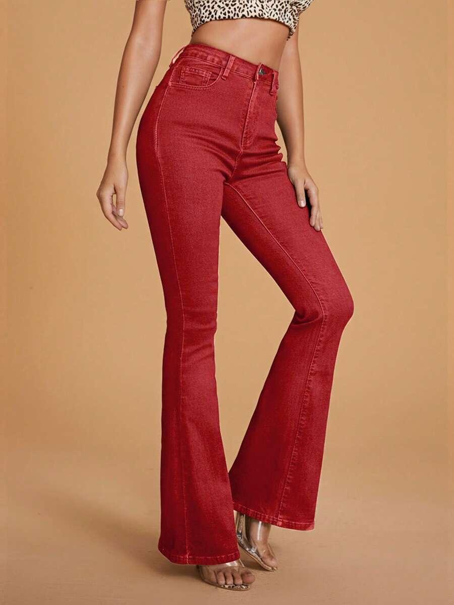 czerwone SPODNIE JEANS DZWONY