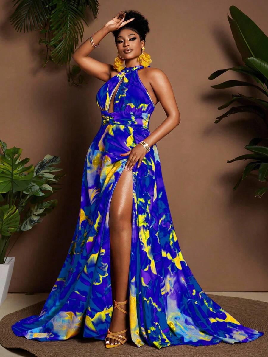 ELEGANCKA MAXI SUKIENKA Z STÓJKĄ 