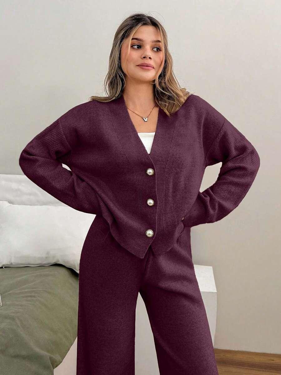 dzianinowy komplet sweter spodnie