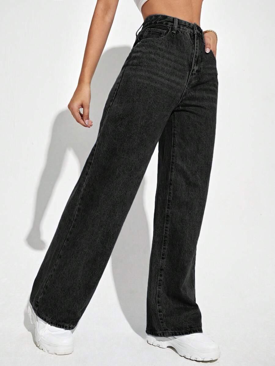 CZARNE PROSTE SPODNIE JEANS