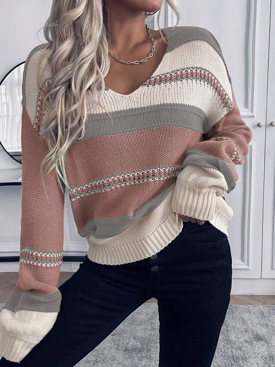 SWETER V-NECK DŁUGI RĘKAW