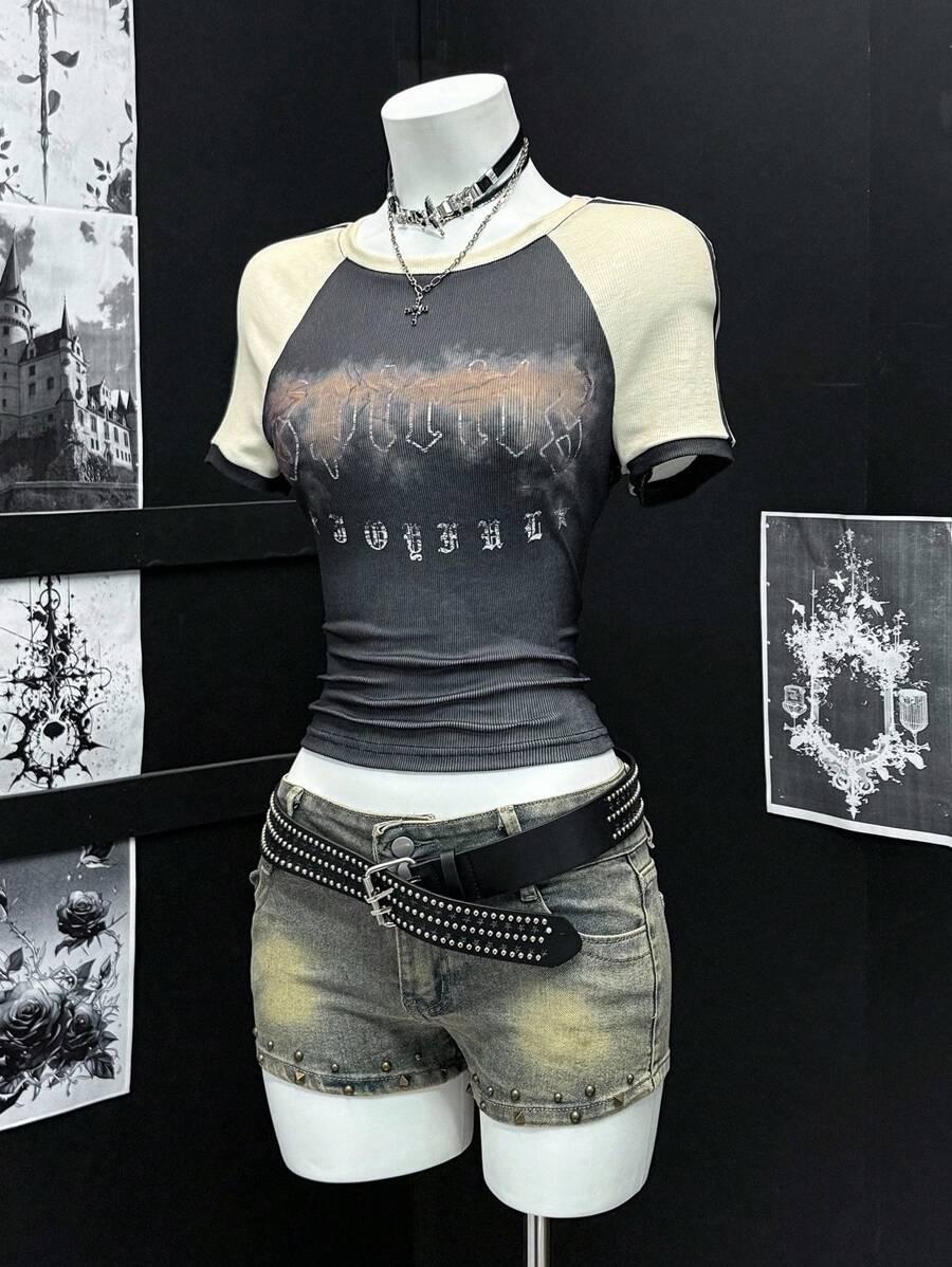 t-shirt okrągły dekolt nadruk 