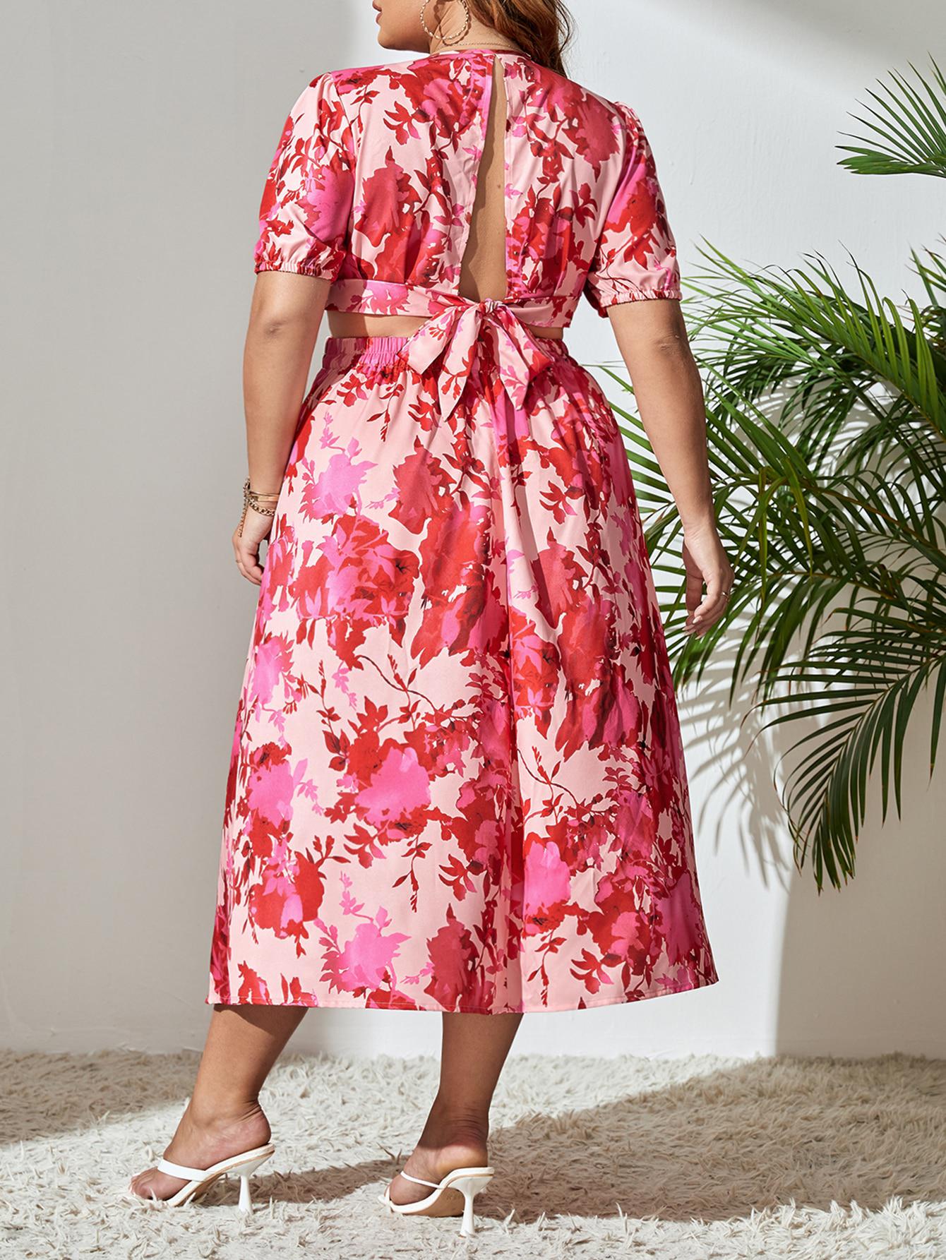 SUKIENKA FLORAL PRINT WYCIĘCIA WIĄZANIE GŁĘBOKI DEKOLT