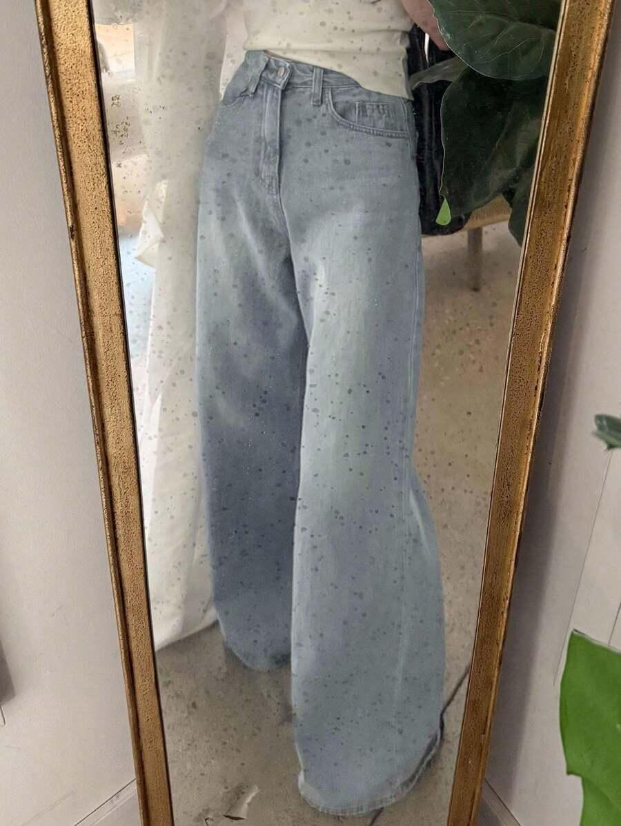 spodnie jeans szerokie nogawki 