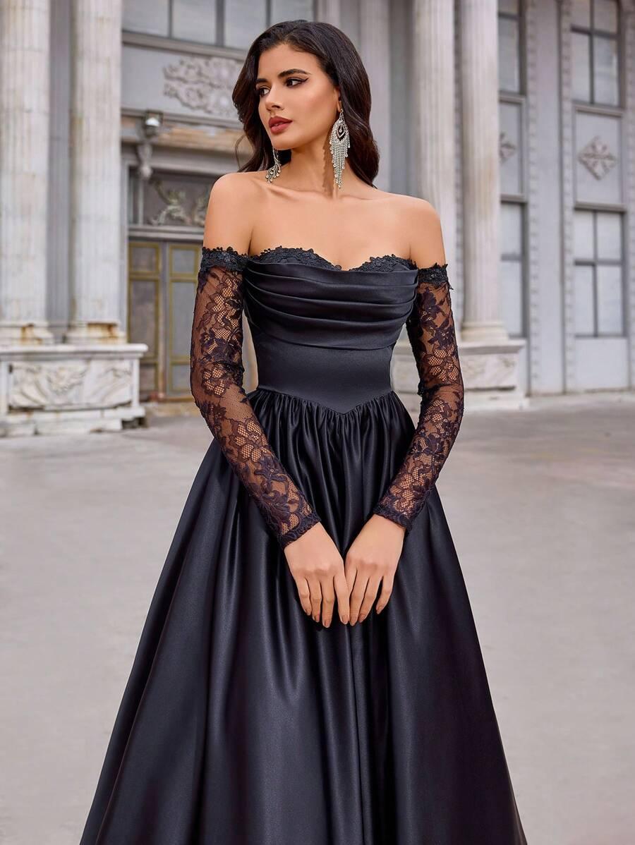 CZARNA MAXI SUKIENKA ODKRYTE RAMIONA 