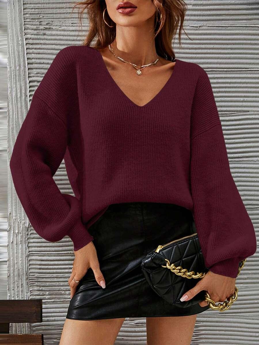 bordowy sweter v-neck
