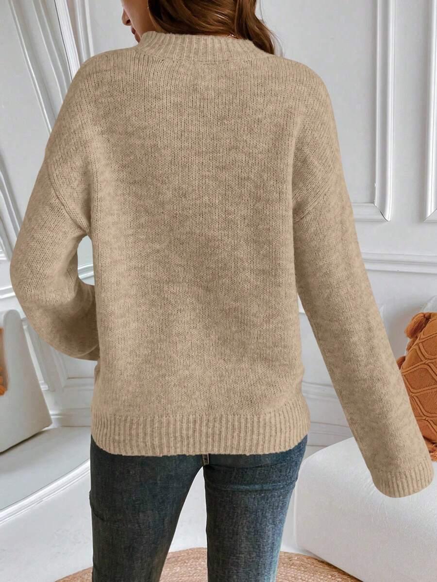 BEŻOWY SWETER OKRĄGŁY DEKOLT