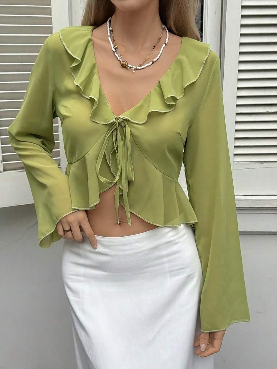 zielona bluzka falbanka