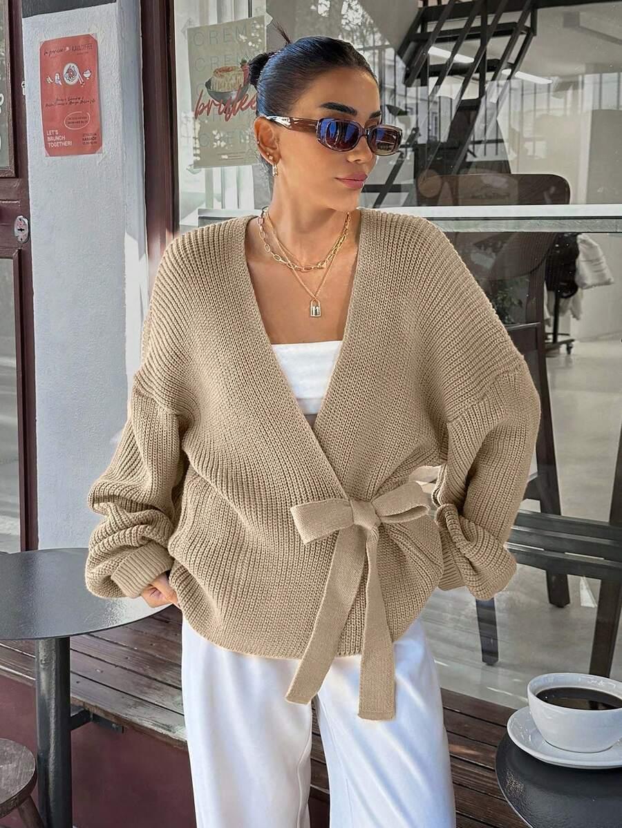 BEŻOWY SWETER WIĄZANIE 