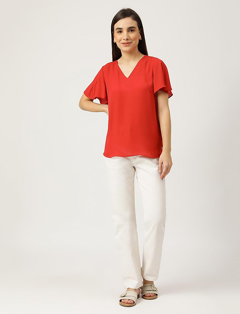czerwona bluzka dekolt v T41-2466K-P8