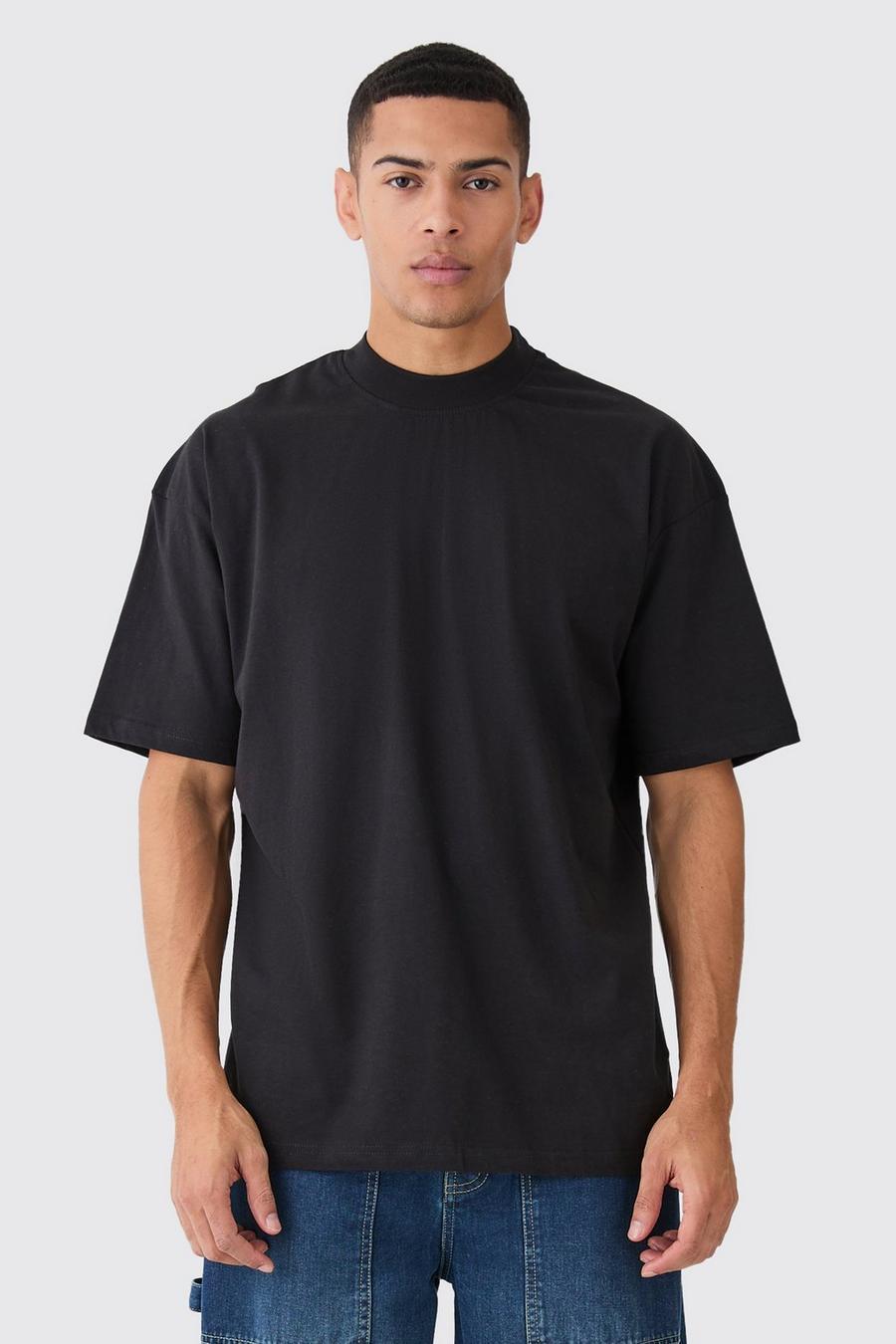 CZARNY BAWEŁNIANY T-SHIRT OVERSIZE STÓJKA