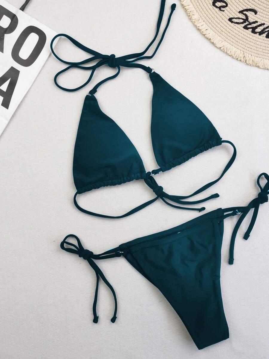 zielony komplet bikini wiązanie