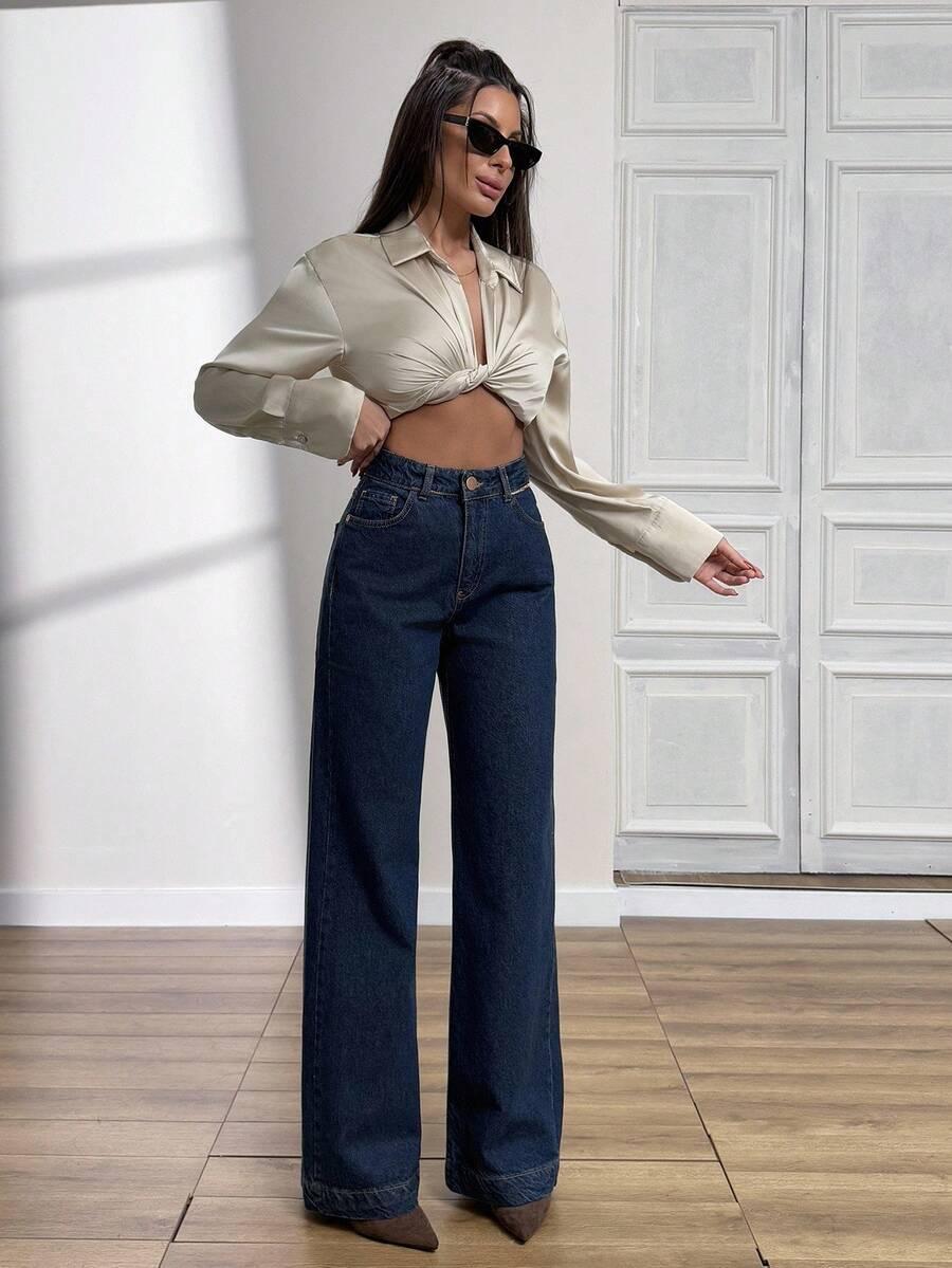 GRANATOWE SPODNIE JEANS