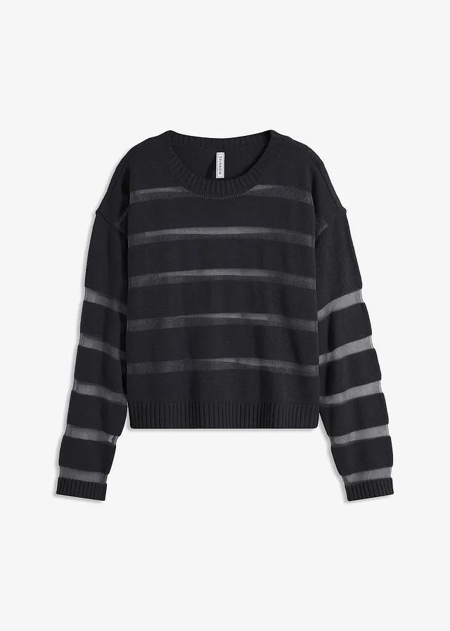 SWETER Z SIATKOWA WSTAWKĄ