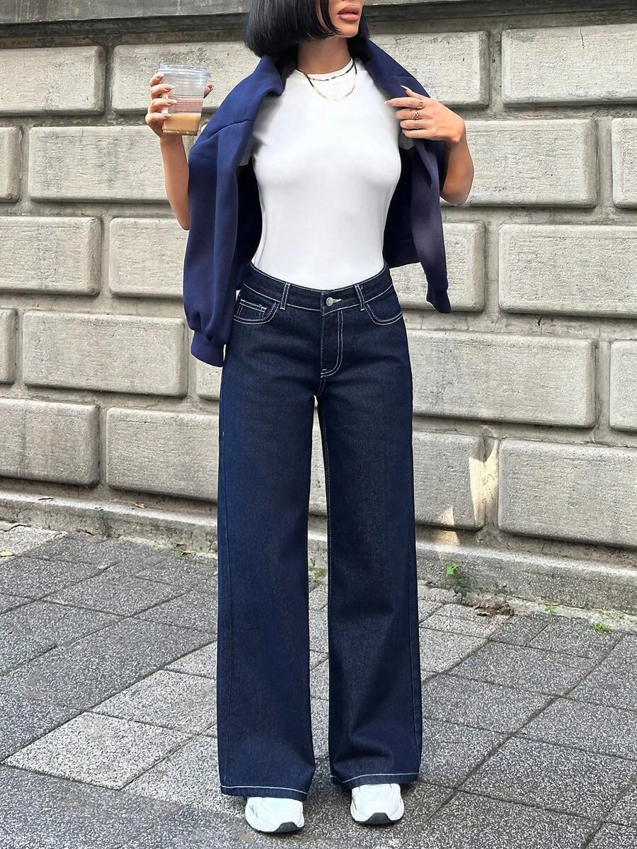 GRANATOWE SPODNIE JEANS 