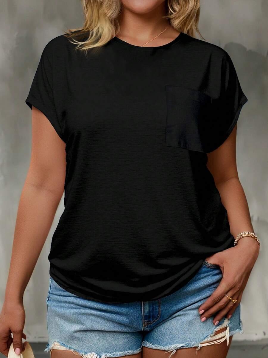 czarny t-shirt okrągły dekolt