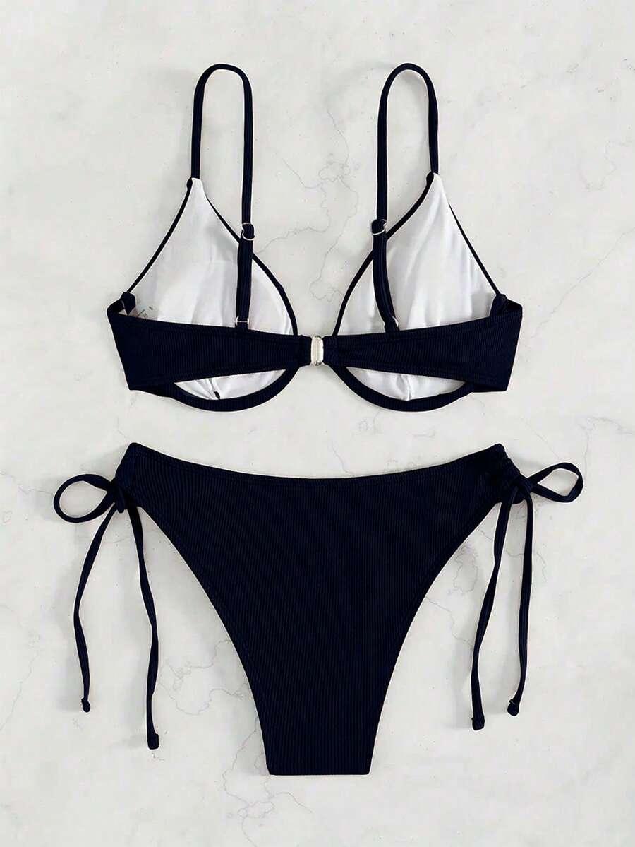 granatowa góra od bikini fiszbiny prążki