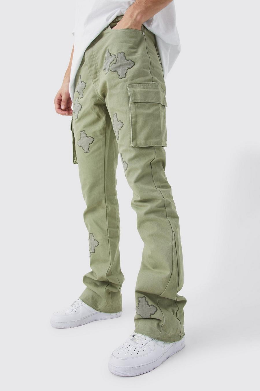 zielone spodnie rurki jeans bojówki naszywki