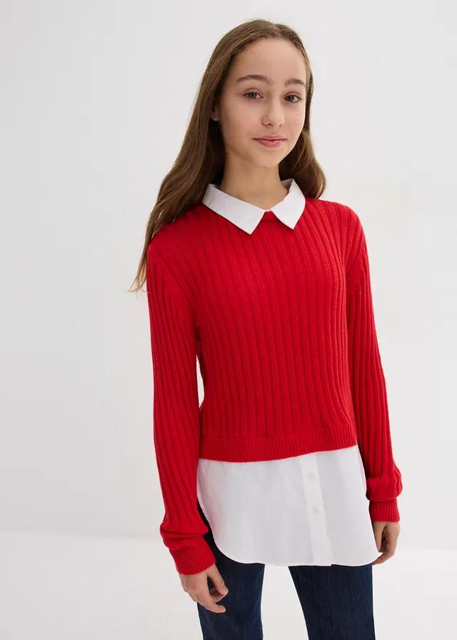 CZERWONY SWETER KOŁNIERZYK 