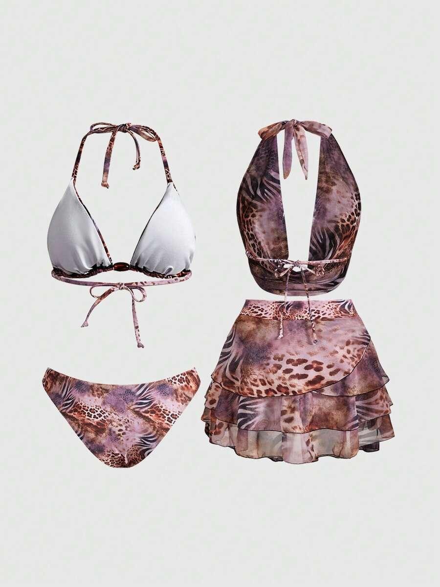 góra od bikini top siateczka animal print