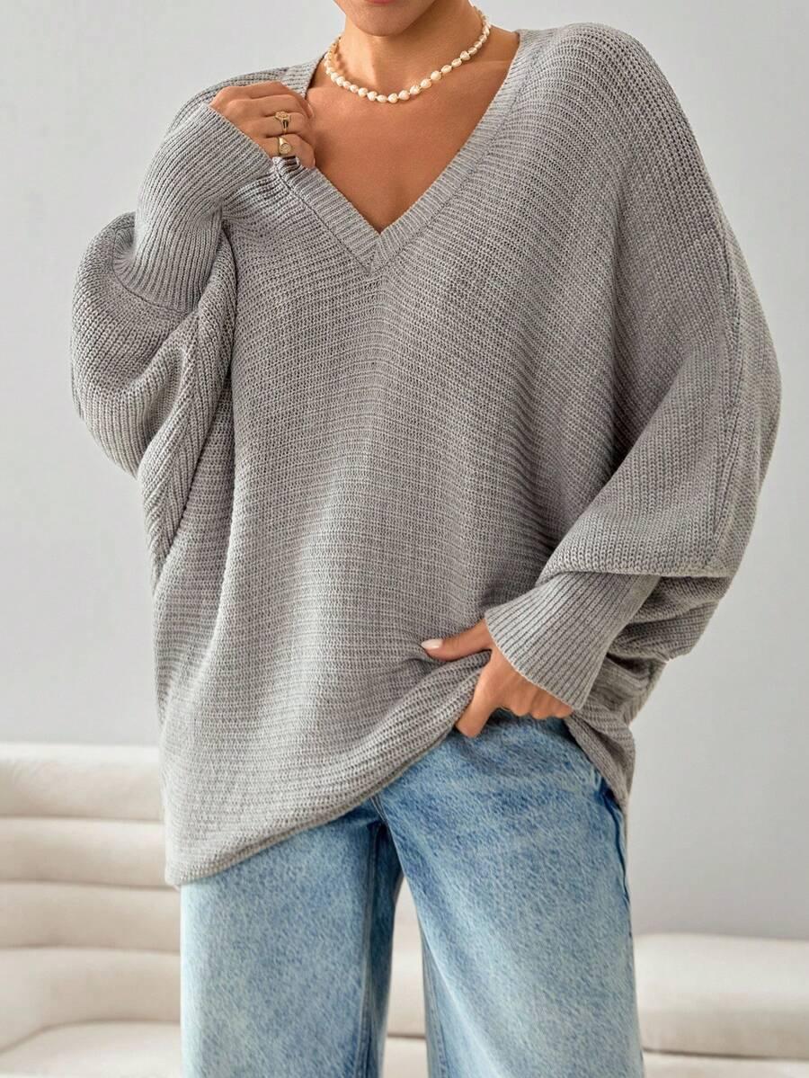 SZARY SWETER V-NECK