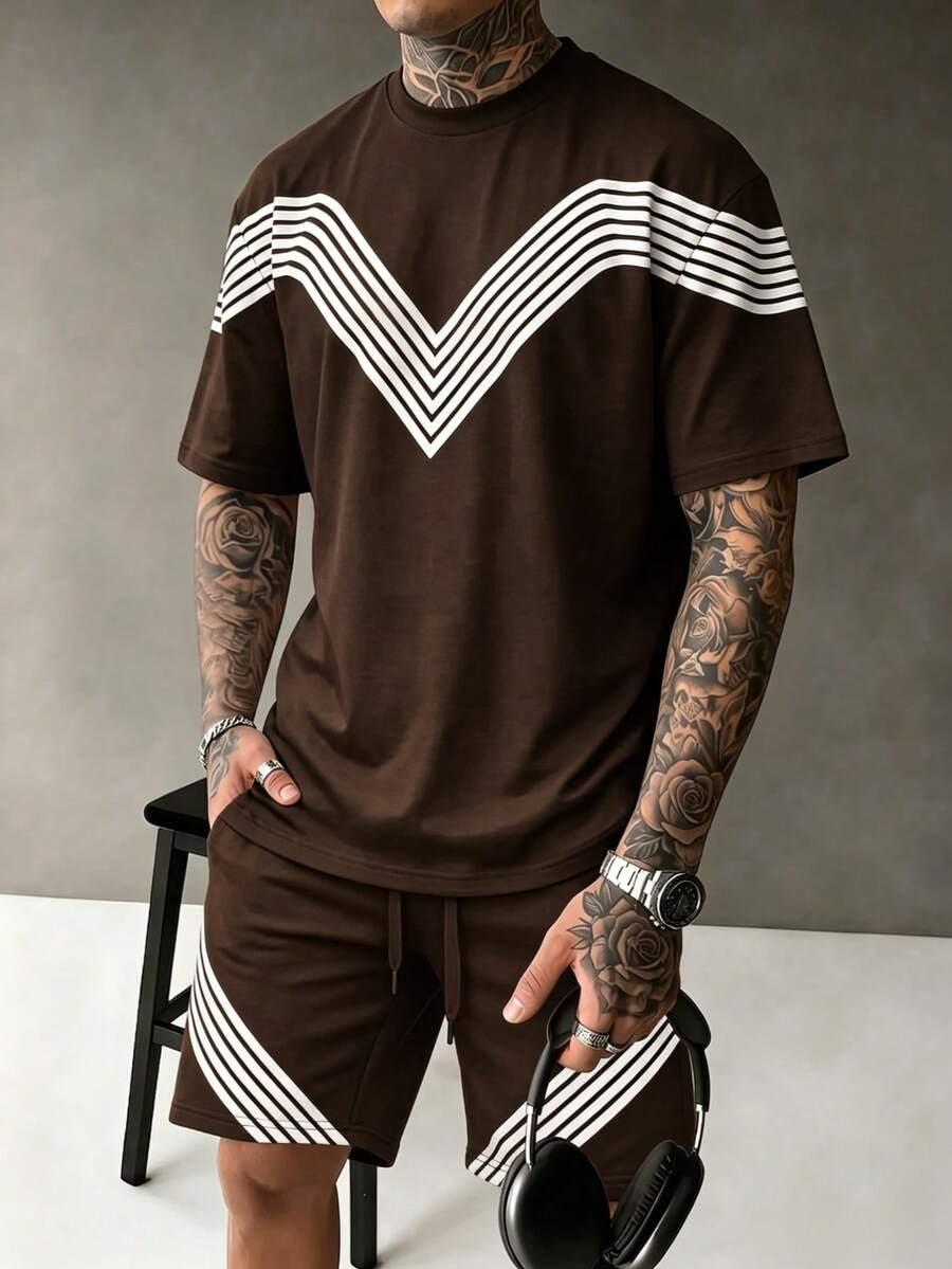BRĄZOWY T-SHIRT SPODENKI KOMPLET