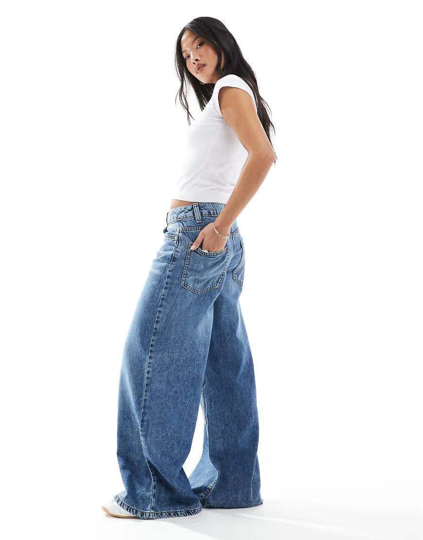 NIEBIESKIE SPODNIE JEANS SZEROKIE NOGAWKI 