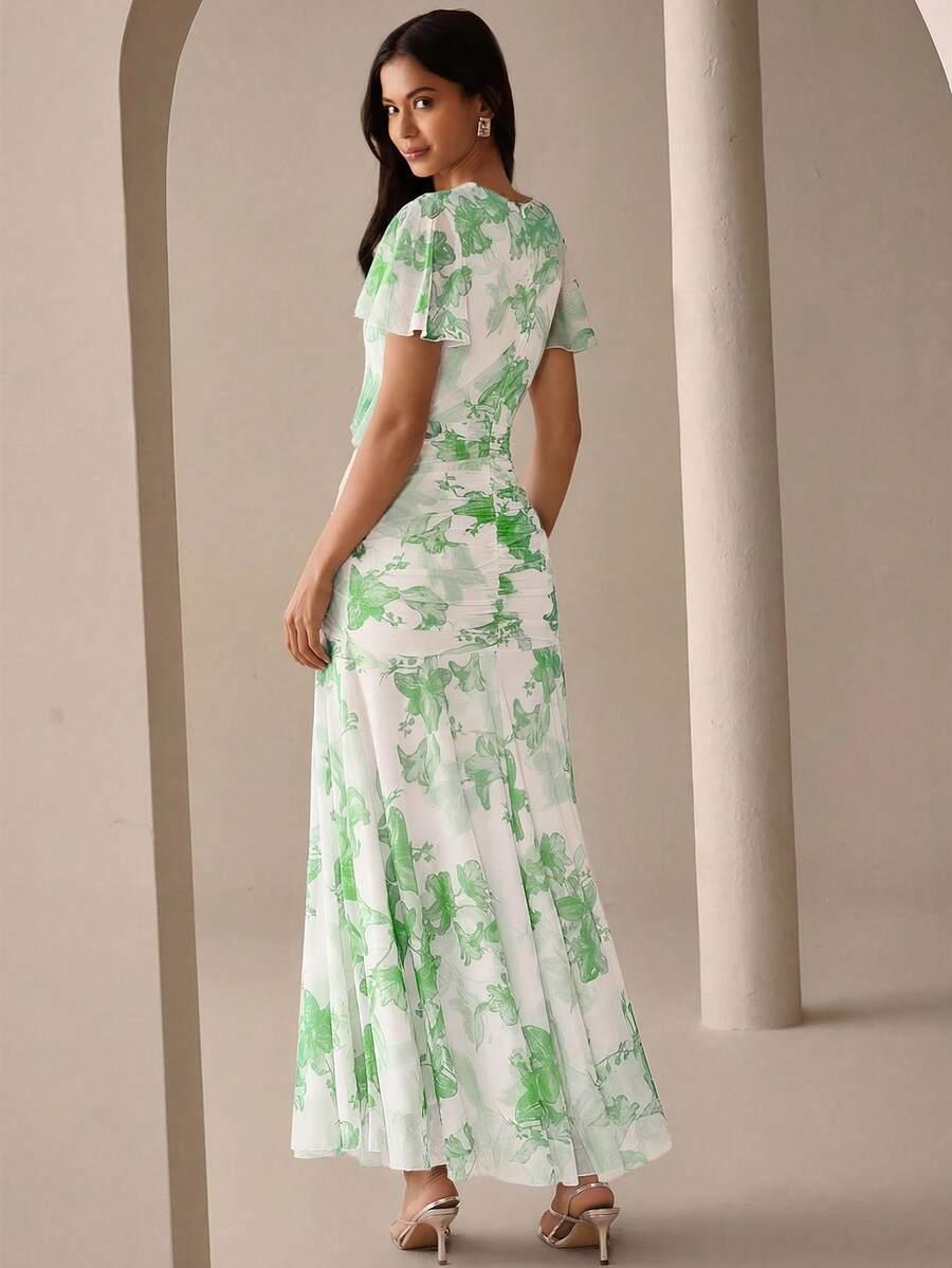 sukienka maxi krótki rękaw print