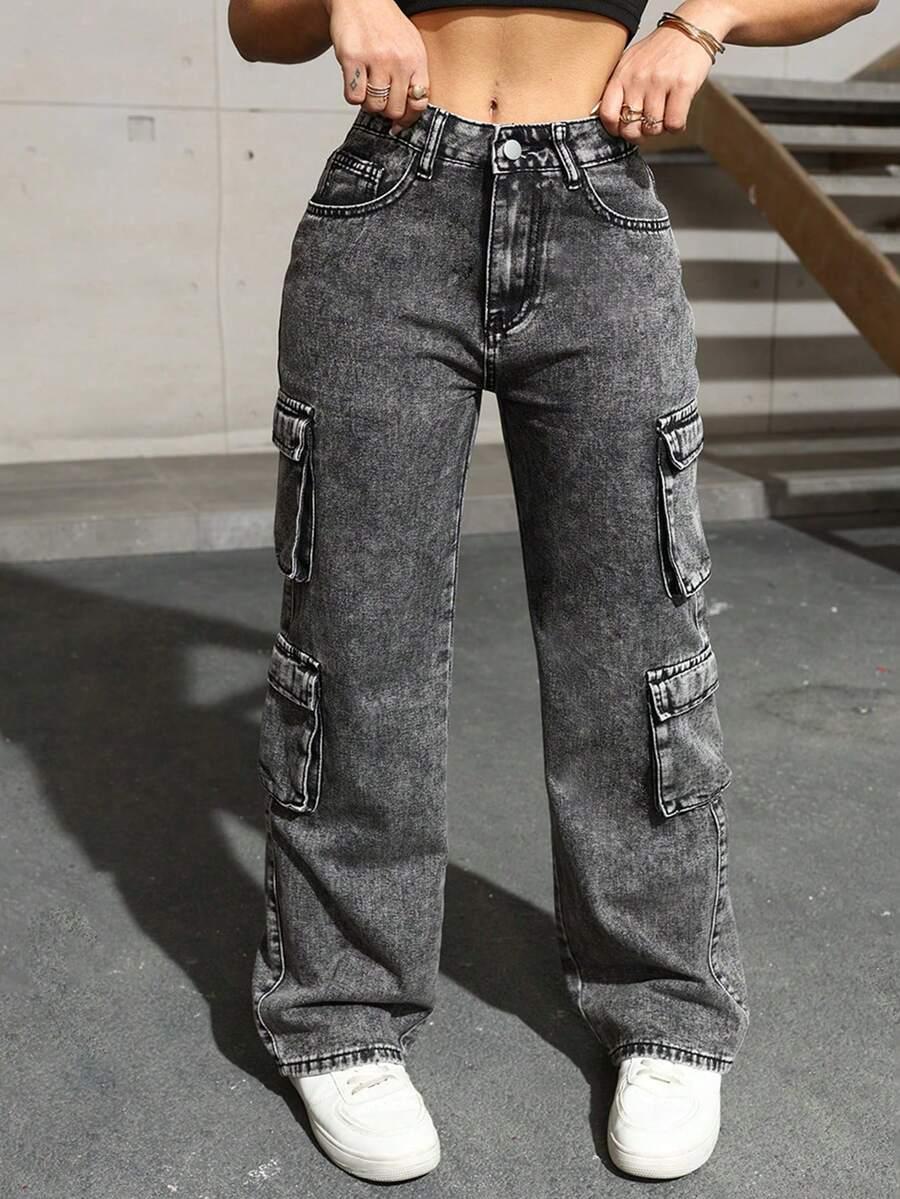 CZARNE SPODNIE JEANS cargo 