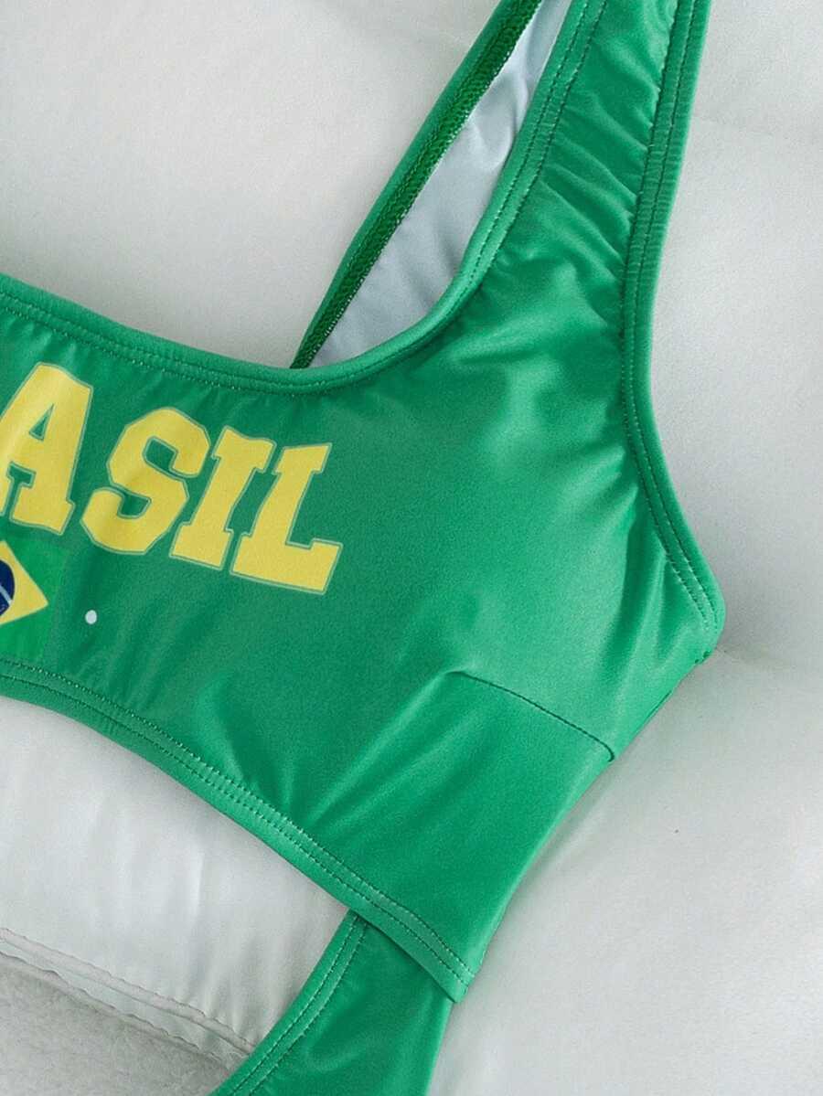 JEDNOCZĘŚCIOWY zielony STRÓJ KĄPIELOWY wycięcia brasil