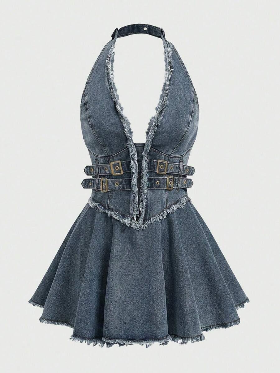 NIEBIESKA MINI SUKIENKA JEANS