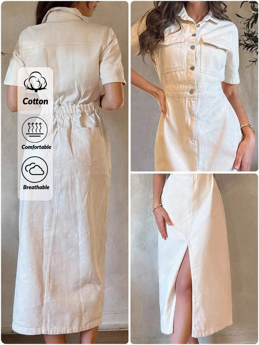 beżowa midi sukienka jeans