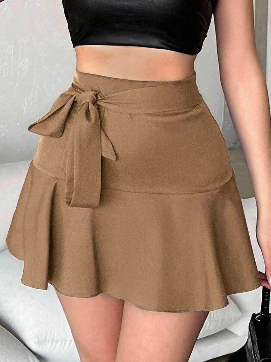 brązowa mini spódnica