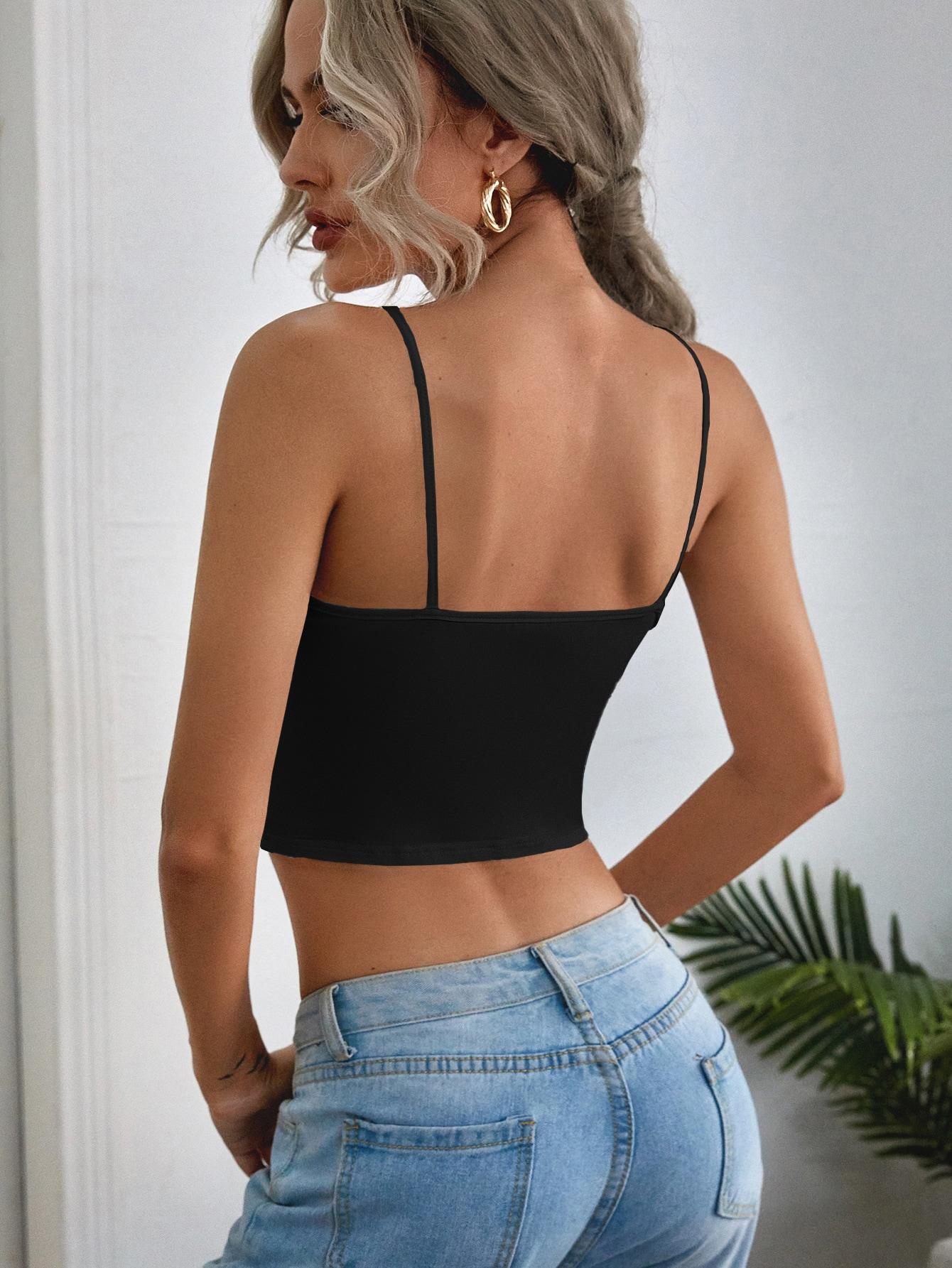 CZARNY CROP TOP PRĄŻKI RAMIĄCZKA